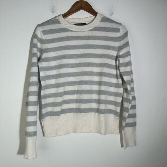 Banana Republic Gray and White Crew Neck Sweater with Stripes - Picture 2 of 5